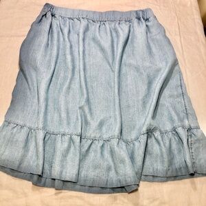 Cottagecore cotton chambray flounce skirt w pockets elastic waist